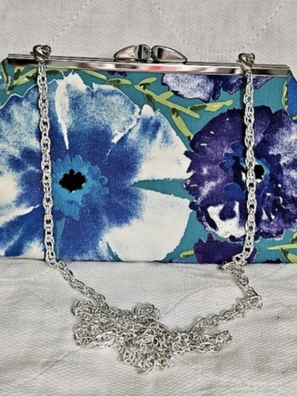 Floral Chain Clutch in Blue & Purple